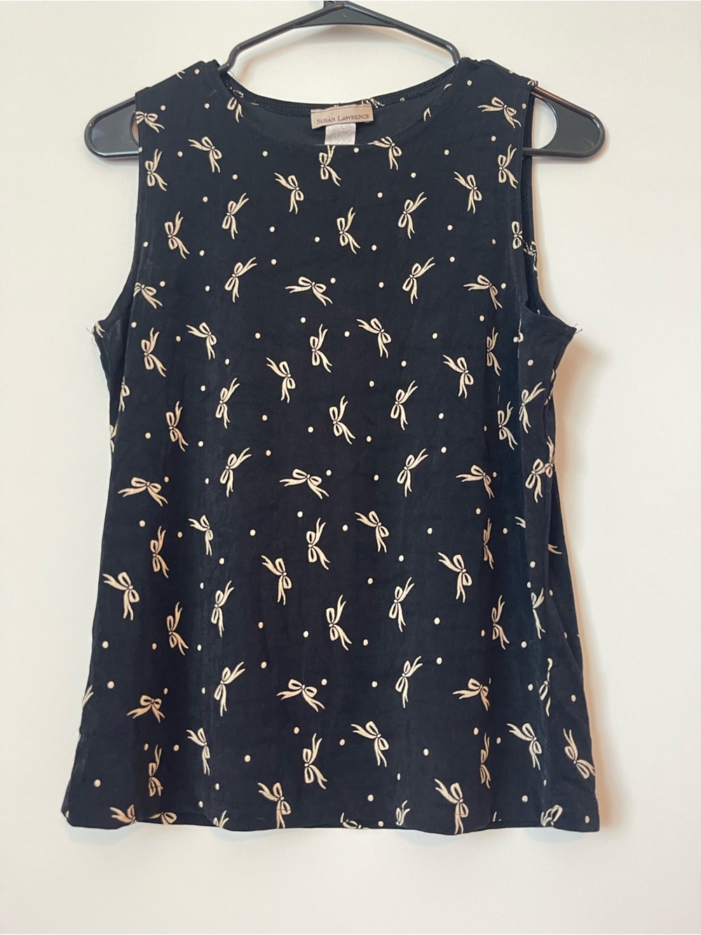 Susan Lawrence Black Blouse Gold Bows Size Small 90s/Y2K Very Soft Cute